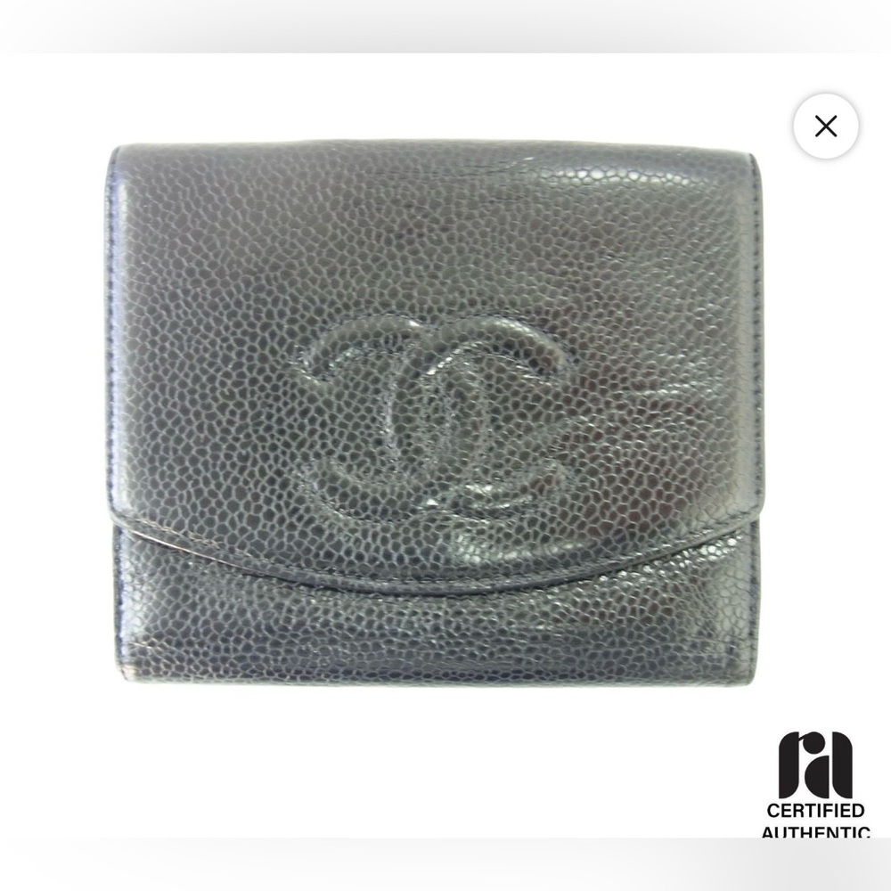 Chanel Black Caviar Leather CC Bifold Wallet Vintage includes COA